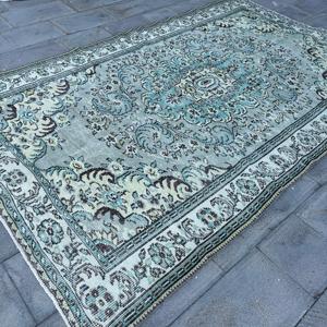 Alfombra Turca Vintage de 6.3x9.8 pies, Alfombra Grande, Alfombra de Lana con Diseño Floral Azul Verde - Product Image 3