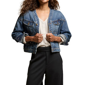 Women's Quilted Knitted 100% Cotton Denim <b>Cardigan</b> Jacket Reversible Breathable Eco-Friendly Woven Spring/Autumn Solid Pattern - Product Image 1