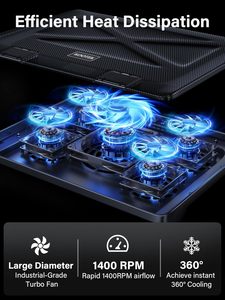 แผ่นรองระบายความร้อนสำหรับแล็ปท็อปแบบใหม่, พัดลมระบายความร้อนแล็ปท็อปพร้อมพัดลมเงียบ 5 ตัว สำหรับคอมพิวเตอร์พีซีโน้ตบุ๊กขนาด 12"-17", พัดลมสำหรับแล็ปท็อปเล่นเกม, ปรับความสูงได้ - Product Image 3