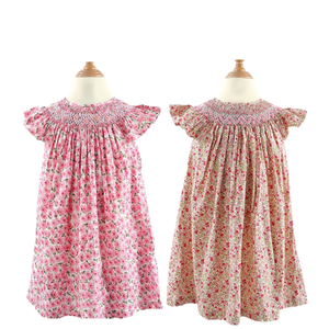 Vestido de fiesta de bebé al por mayor de algodón 100% de gama alta para niñas de 8 a 12 años ropa de niños ahumada con flores caja de regalo incluida OEM ODM - Product Image 3