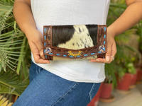 Dompet ukiran tote tangan kopling kulit bulu sapi Multi guna Clutch Bergaya desainer baru kulit Barat untuk wanita