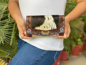 กระเป๋าคลัทช์หนังแท้สำหรับผู้หญิงกระเป๋าคลัทช์ขนหนังแท้สไตล์ตะวันตกใส่บัตรเครดิตไม่เหมือนใคร - Product Image 5