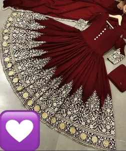 Indiano paquistani, chiffon pesado bordado maxi com handwork vestido pesado 2022