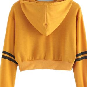 2023 Venta de fábrica mujer crop top Sudadera con capucha calidad 320gsm algodón crop top Heavy Hoodie 500Gsm amarillo teñido negro rayas redondas - Product Image 5