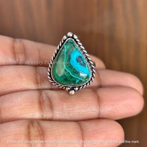 Bagues de créateur en argent plaqué argent faites à la main avec des pierres précieuses de chrysocolle et de malachite, bijoux élégants pour mariage, anniversaire, fiançailles - Product Image 3