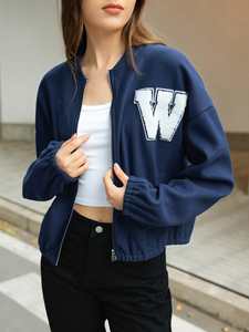 Veste décontractée pour femme, automne-hiver, vintage, en laine épaisse, coupe-vent, écologique, respirante, brodée, col montant, coupe régulière - Product Image 2