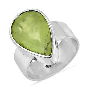 A Pear Cut <b>Peridot</b> 925 Silver Bezel Setting Minimalist Gemstone <b>Ring</b> Trendy Unisex Everyday Wear From Rajasthan - Product Image 2