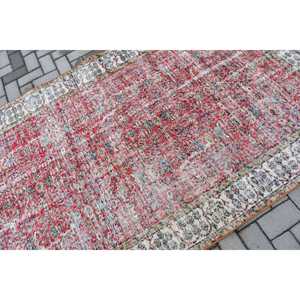 4.7x7.6 ft Vintage Turkish Rug, Area Rug, <b>Red</b> Blue Bordered <b>Wool</b> Rug - Product Image 5