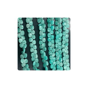 Precio de fábrica, hebra de 8 pulgadas, amazonita verde Natural, cuentas de Briolette de corazón facetado, piedra de cristal azul aproximada de 7mm para joyería - Product Image 5