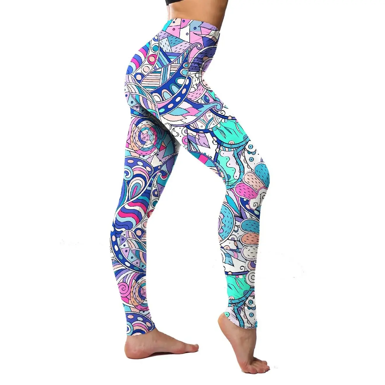 Celana Yoga wanita, Legging motif bunga untuk wanita, celana Yoga ketat untuk Fitness, pakaian olahraga