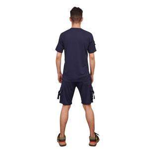 Conjunto de dos piezas de estilo callejero de verano para hombre, camiseta y pantalones cortos de algodón azul marino transpirable, conjuntos gemelos de alta calidad - Product Image 3