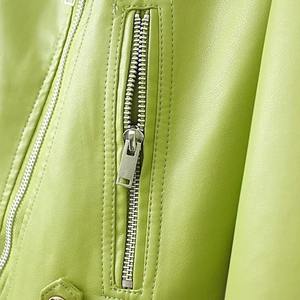 Automne nouvelles femmes fermeture éclair décoration Imitation cuir moto Style col à manches longues veste en cuir manteau - Product Image 3