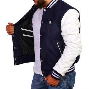 Chaqueta ligera hecha a medida para hombre, último diseño con cuello levantado, Mangas de cuero de lona, estilo Lettermen para invierno - Product Image 2