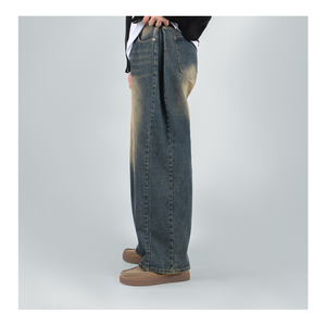 Pantalones vaqueros para hombre, vaqueros negros, pantalones vaqueros con abertura lateral K-Fashion, pierna ancha lavada Vintage, traje informal de algodón suave de 2 colores H5006 HOOR - Product Image 3