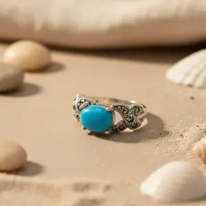 แหวนเงินแท้ 925 ประดับเทอร์ควอยซ์สำหรับผู้หญิง เครื่องประดับอัญมณี ของขวัญ นาฬิกาควอตซ์ หมวดหมู่สินค้า - Product Image 3