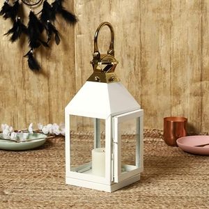 White Modest Metal Candle <b>Lantern</b> Handcrafted 14x14x43 CM Pillar Holder for Home & Garden Decoration Box Packed - Product Image 3