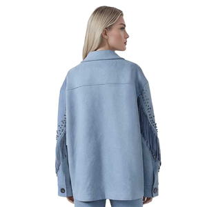 Chaqueta Corta para Mujer con Flecos de Borlas, Cuello Alto, Cierre de Cremallera, Estilo Casual Urbano, Forro de Terciopelo de Piel de Ciervo y Poliéster - Product Image 5