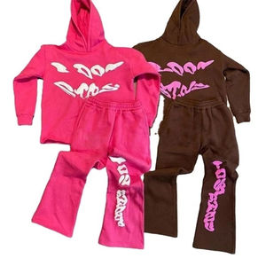 Conjunto de 2 Piezas de Chándal Informal con Capucha, Bordado Personalizado, Estilo Patchwork Desgastado, para Hombre, 100% Algodón, Transpirable, de Secado Rápido - Product Image 1