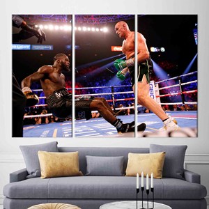 Impression sur toile Deontay Wilder & Tyson Fury - Décoration murale sur le thème de la boxe, 3P : encadrée - Product Image 1