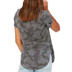 Camisetas informales de manga corta con cuello de pico para mujer, ropa de vestir con estampado personalizado a la moda - Product Image 2