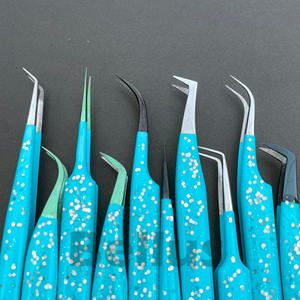 แหนบต่อขนตาสีฟ้าแบบมืออาชีพอุปกรณ์แต่งขนตาโลโก้ตามสั่งทำจากสเตนเลสแบบโค้งทนทานสำหรับศิลปิน - Product Image 2