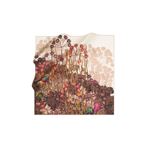 ผ้าพันคอไหมพิมพ์ลายดอกไม้สีเบจสำหรับผู้หญิง - Product Image 1