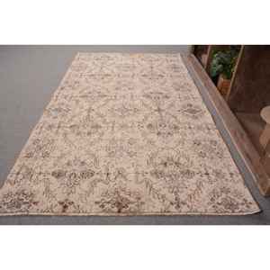 Alfombra de lana turca Vintage de 3,6x6,6 pies, tejido plano de retazos beige y marrón para decoraciones de sala de estar con respaldo de látex - Product Image 2