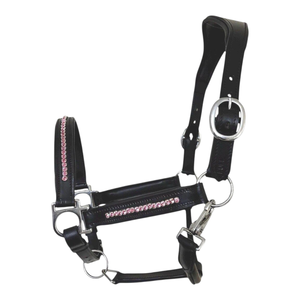 Harnais de luxe en cuir pour cheval, rembourrage doux et élégant, cristaux roses, réglable, durable, design confortable - Qualité excellente, personnalisable - Product Image 1