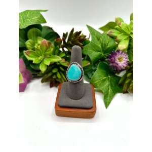 Navajo Handmade Fine Jewelry Kingman Turquoise & Sterling <b>Silver</b> <b>Statement</b> <b>Ring</b> Size 7.75 for Everyday Wear - Product Image 1