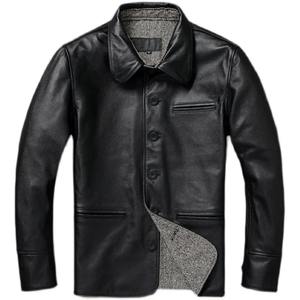 Autumn Spring Men's Genuine Cowhide <b>Leather</b> Jacket Classical Gatekeeper Long <b>Coats</b> <b>with</b> Canvas Fabric Sheep Skin Type - Product Image 6