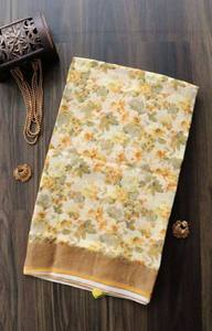 Tela de lino con estampado floral digital tejido con borde dorado elegante para uso diario informal y ropa de fiesta estilo tradicional indio pakistaní - Product Image 2