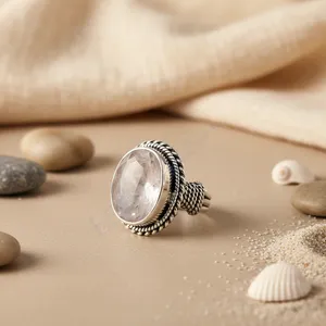 Bague en laiton plaqué or rose avec pierres précieuses en quartz rose pour femmes - Product Image 2