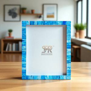 Cadre photo moderne rustique en incrustation d'os bleu fait à la main, design contemporain, montage mural/sur table, personnalisable et élégant - Product Image 3