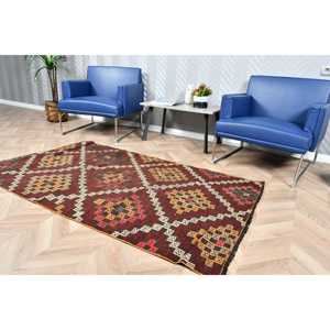 Vintage Accent Rug, 3.5x5.9 ft Turkish Rug, <b>Red</b> Abstract <b>Wool</b> Rug - Product Image 2