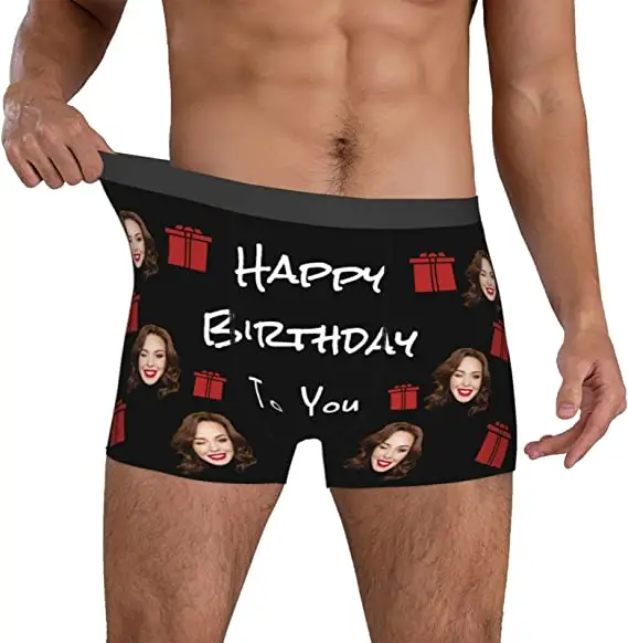 Personalized Face Boxer Briefs Underwear with Text Custom Waistband XS-5XL