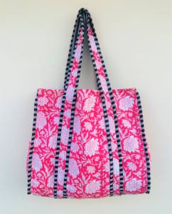 Indien main bloc imprimé matelassé femmes été mode fourre-tout Shopping porter sac à bandoulière multicolore imprimé fleuri coton deux - Product Image 3