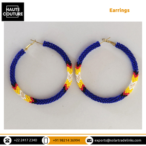 El último diseñador de ropa informal de fiesta para mujer, anillos de Metal de forma redonda, pendientes de cuentas azules de aro de vendedor indio - Product Image 3