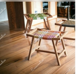 Taburete plegable ultraligero de alta calidad para acampar, reposapiés de madera, taburete de sofá multifunción otomano cuadrado para el hogar, consola con incrustaciones de hueso - Product Image 1