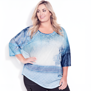 Tendance de l'été chaud décontracté femmes grande taille bleu Paisley imprimé T-Shirt OEM/ODM approvisionnement respirant caractéristique - Product Image 4