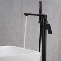 Robinet de baignoire sur pied noir mat en cuivre avec douchette à main, double fonction, style moderne et minimaliste, pour appartement et hôtel