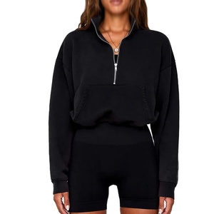 เสื้อฮู้ดออกกำลังกายผู้หญิงทรงโอเวอร์ไซส์ พร้อมเชือกปรับได้ แบบซิปครึ่งตัว สั่งทำได้ - Product Image 5