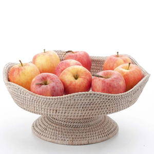 Bol de fruits en rotin tissé à la main exquis avec piédestal Centre de table en osier naturel pour table à manger et décor à la maison - Product Image 3