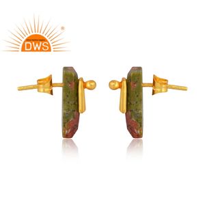 925เงินสเตอร์ลิงต่างหูชุบทอง18K อัญมณี unakite ธรรมชาติเครื่องประดับอัญมณีดีเครื่องประดับสำหรับผู้หญิงของขวัญสำหรับผู้หญิง - Product Image 4