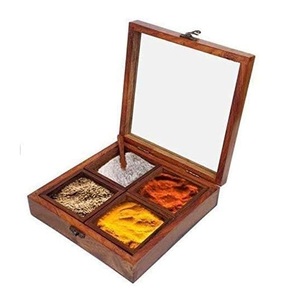 Boîte à épices ronde en bois fabriquée à la main avec le meilleur manguier conçu fabricant indien usine - Product Image 4