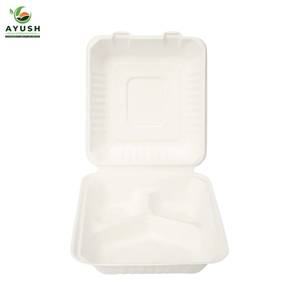 9x9 Inch 3 compartment clamshell bagasse food container made of sugarcane <b>pulp</b> For Buffet Parties Restaurants & Takeaway - Product Image 5