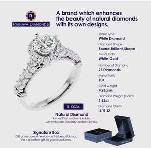 Qualité assurée 10K or blanc Solitaire bague de fiançailles de luxe Original beaux bijoux pour femmes bague par Rikhava diamants - Product Image 2