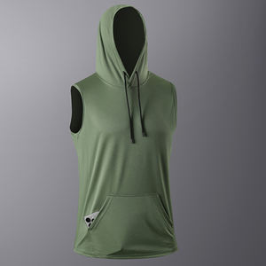 Débardeurs à capuche d'entraînement pour hommes Gym Sleeveless Hoodies Bodybuilding Muscle Cut Off T-Shirt Athletic Vest - Product Image 4