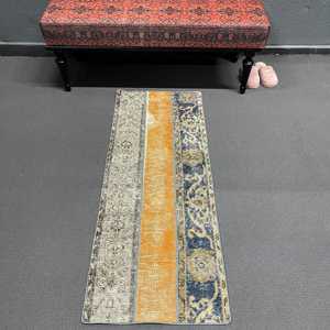 Tapis turc vintage de 1,7 x 4,5 pieds, petit tapis, tapis persan bleu - Product Image 1