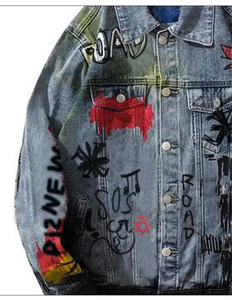 Chaquetas de mezclilla de alta calidad pintadas con grafiti de calavera personalizadas para hombre, chaqueta de invierno de peso pesado, abrigo, Chaquetas vaqueras informales pintadas con estilo Hip Pop - Product Image 5