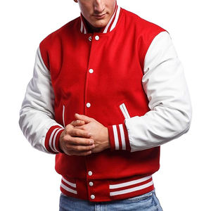 Veste universitaire vintage avec logo personnalisé, manches en cuir de couleur unie et col montant, broderie en chenille pour le printemps - Product Image 2